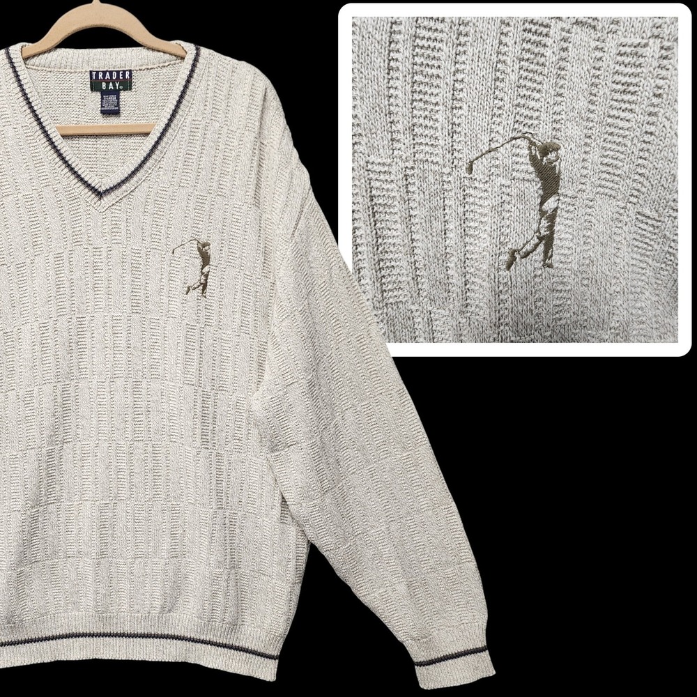 Vintage Trader Bay Golf Sweater Mens XL Beige Knit‎ Grandpa Preppy Made in USA